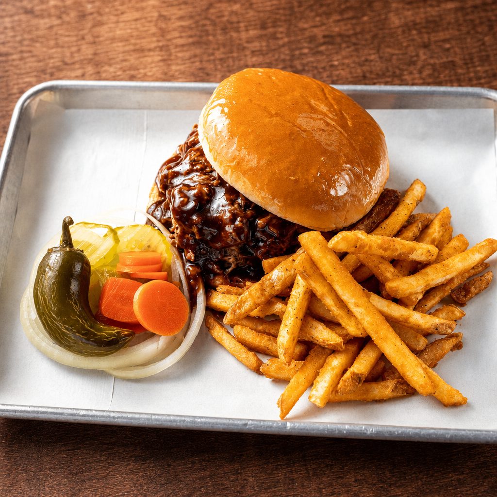 Augie's Chop BBQ (100% Brisket) Sandwich Combo.