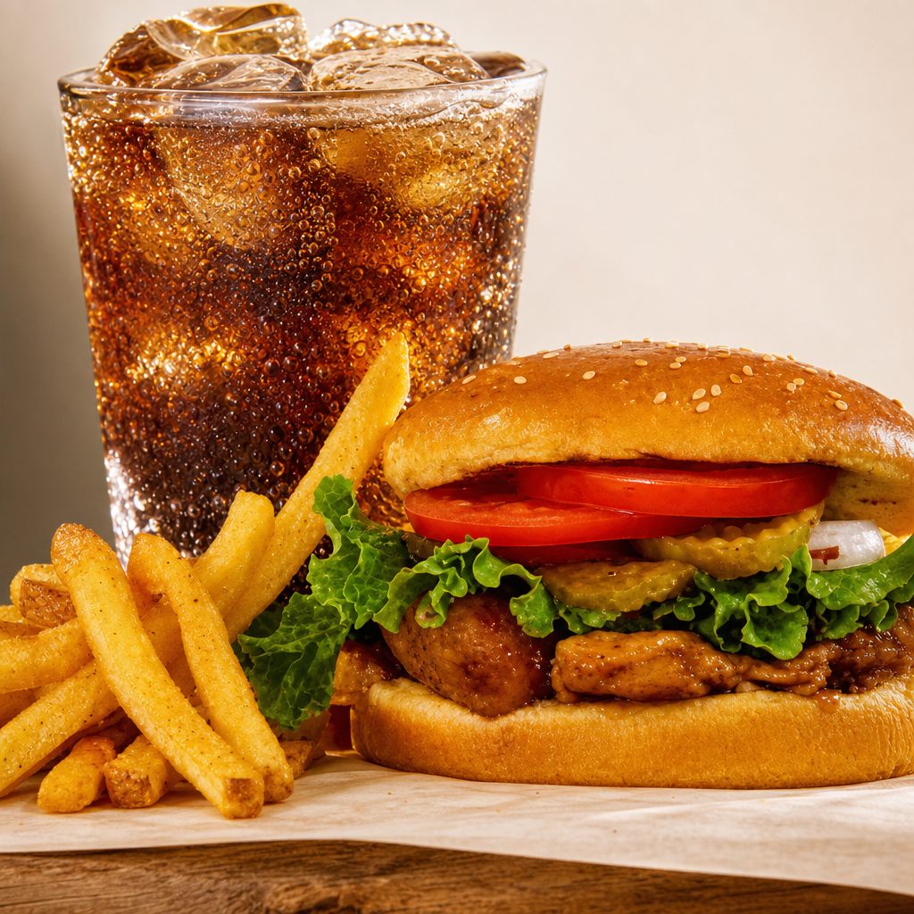 Augie's Yard Bird LOADED Sandwich Combo (smoked dark chicken w/ BBQ Cream Sauce, lettuce, tomatoes, onions & pickles).