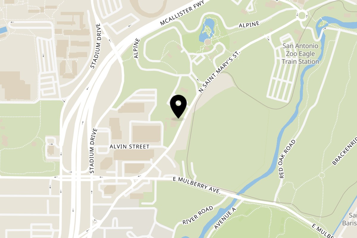 Map showing the location of Augie's Barbed Wire Smokehouse on 3709 N St Mary's St in San Antonio